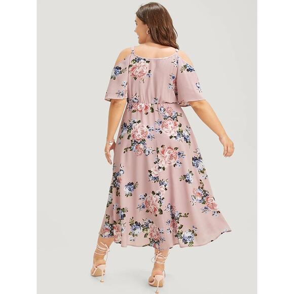 Rare Plus Size 3X 22 24 Floral Cold Shoulder Ruffle Pocket Wrap Dress BloomChic - Picture 3 of 7